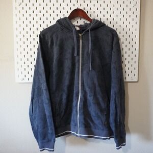 Quiksilver Hoodie Men's Medium Blue Zip‎ Up Sweatshirt Surf Skatewear Y2k Ribbed